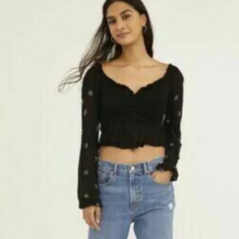 Urban Outfitters UO Jessa Embellished Peplum Cropped Blouse Top Ruffle M